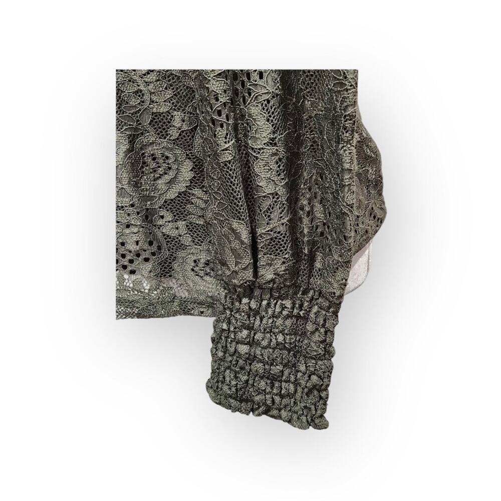 Cable & Gauge Olive Green Lace Long Sleeve Mock Neck Blouse - Picture 4 of 11